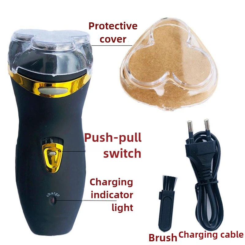 Anel duplo flutuante lavagem de três facas cabeça barbeador elétrico especializado em barbear barbas grossas e duras carregamento usb