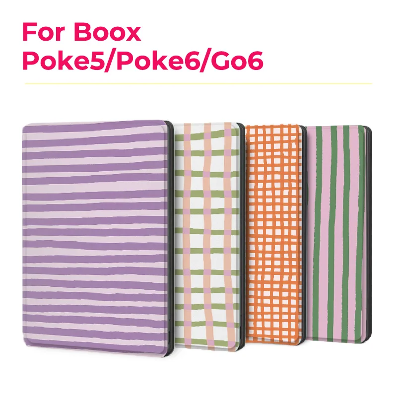 Murmelo Magnetic Case for Boox Go6 Gen2 Poke7 Poke6 Poke5 Frameless Auto Sleep Wake Cover Modern Striped Texture Style
