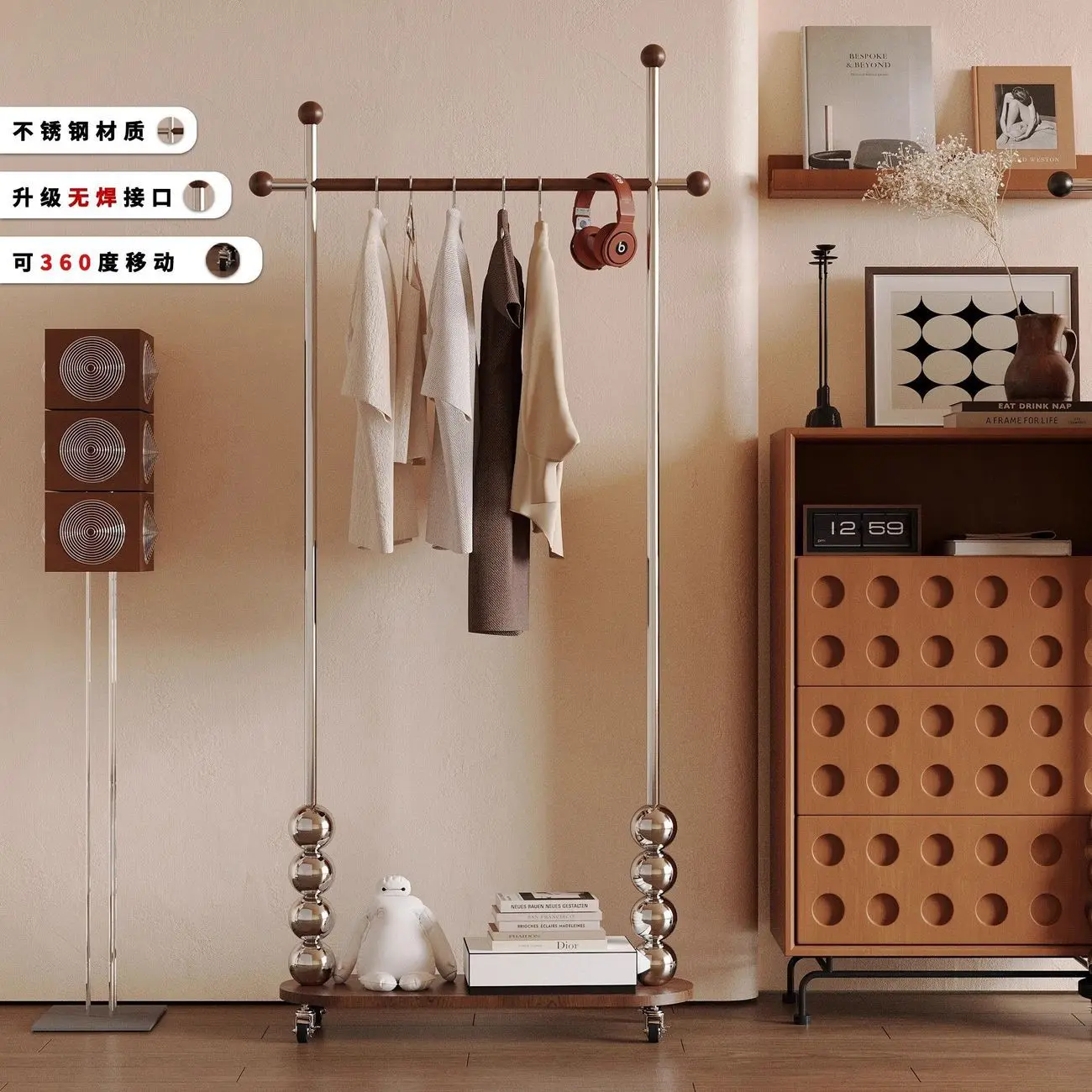 Medieval stainless steel coat rack for home bedroom floor-to-ceiling hanger