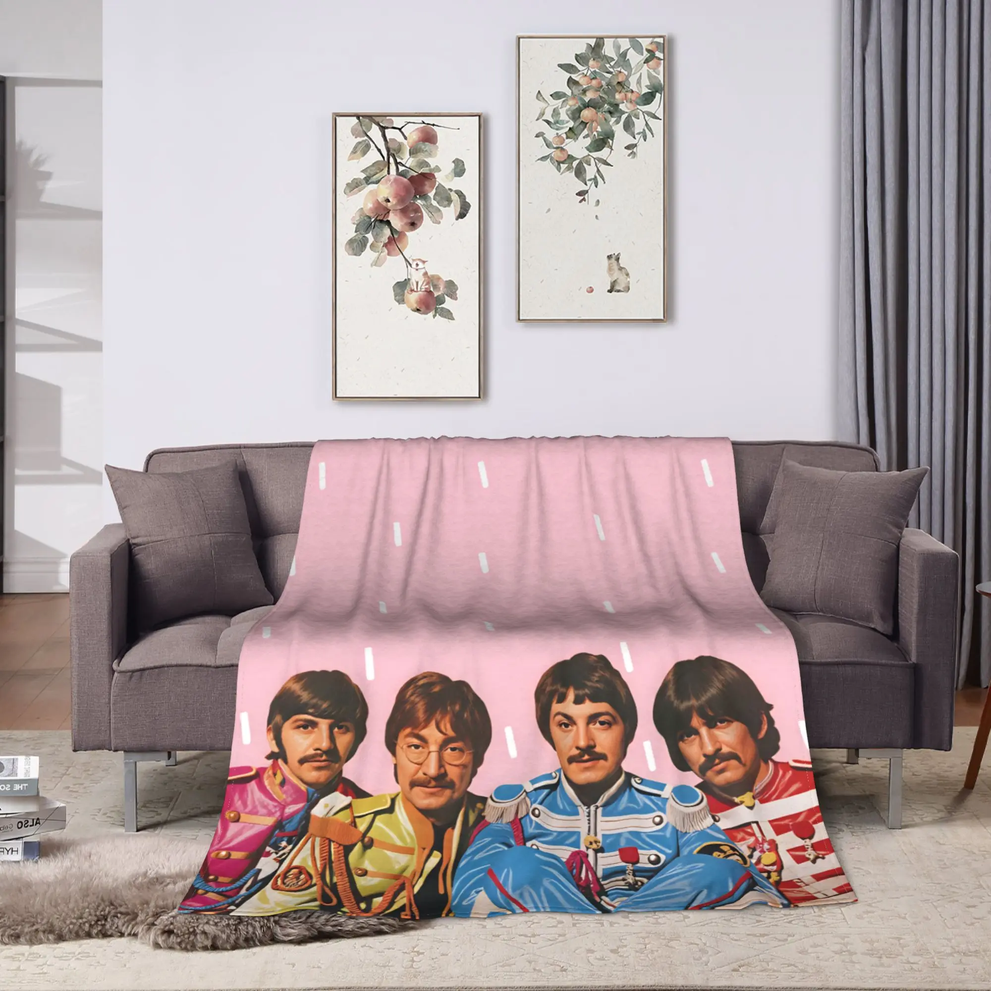 Beatled Music Flannel Blanket Winter  Super Warm Throw Blanket for Boy Girl Outdoor Comfortable Bedspread Sofa Bed Cover