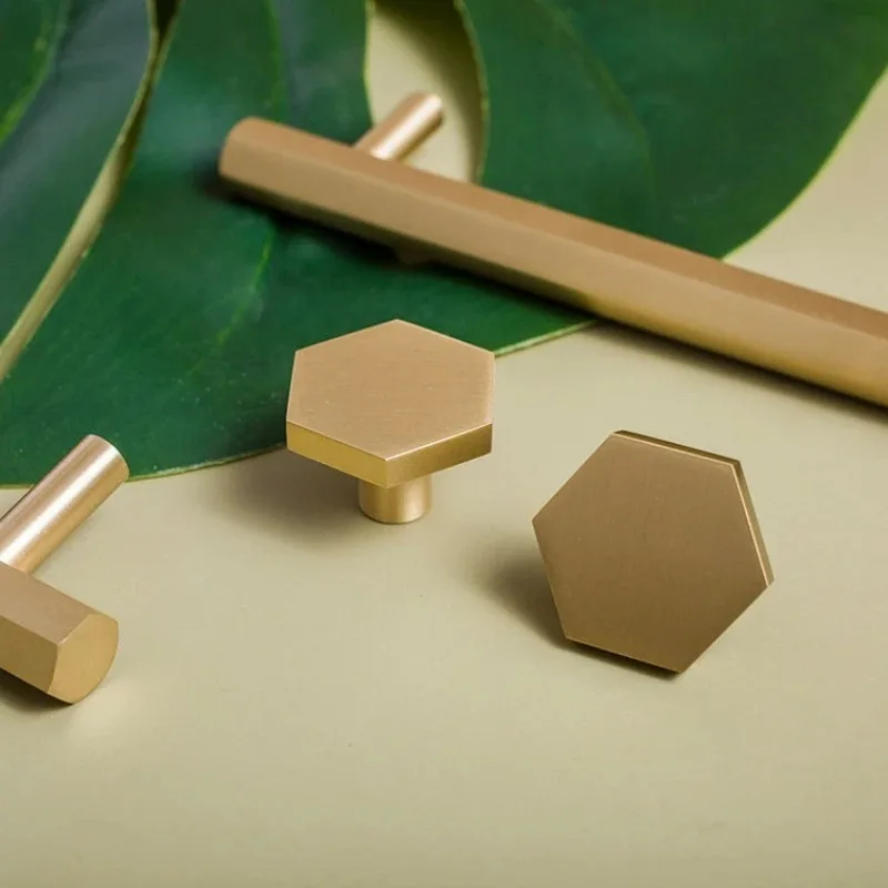 Shoe Drawer Handles Cupboard Pull Solid Brass Double Hole Hexagonal Cabinet Knobs Wardrobe Door T Bar Furniture Hardware Handles