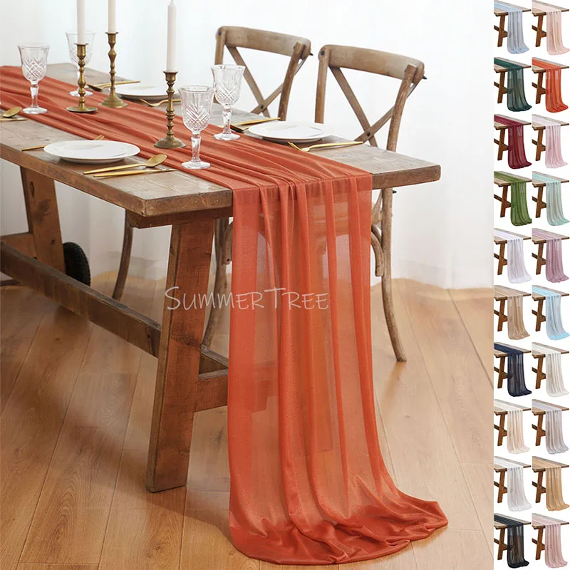 Sheer Flowy Extra Long Table Runner Chiffon Like with Silver Sparkle for Rustic Boho Wedding Party Bridal Shower Decorations