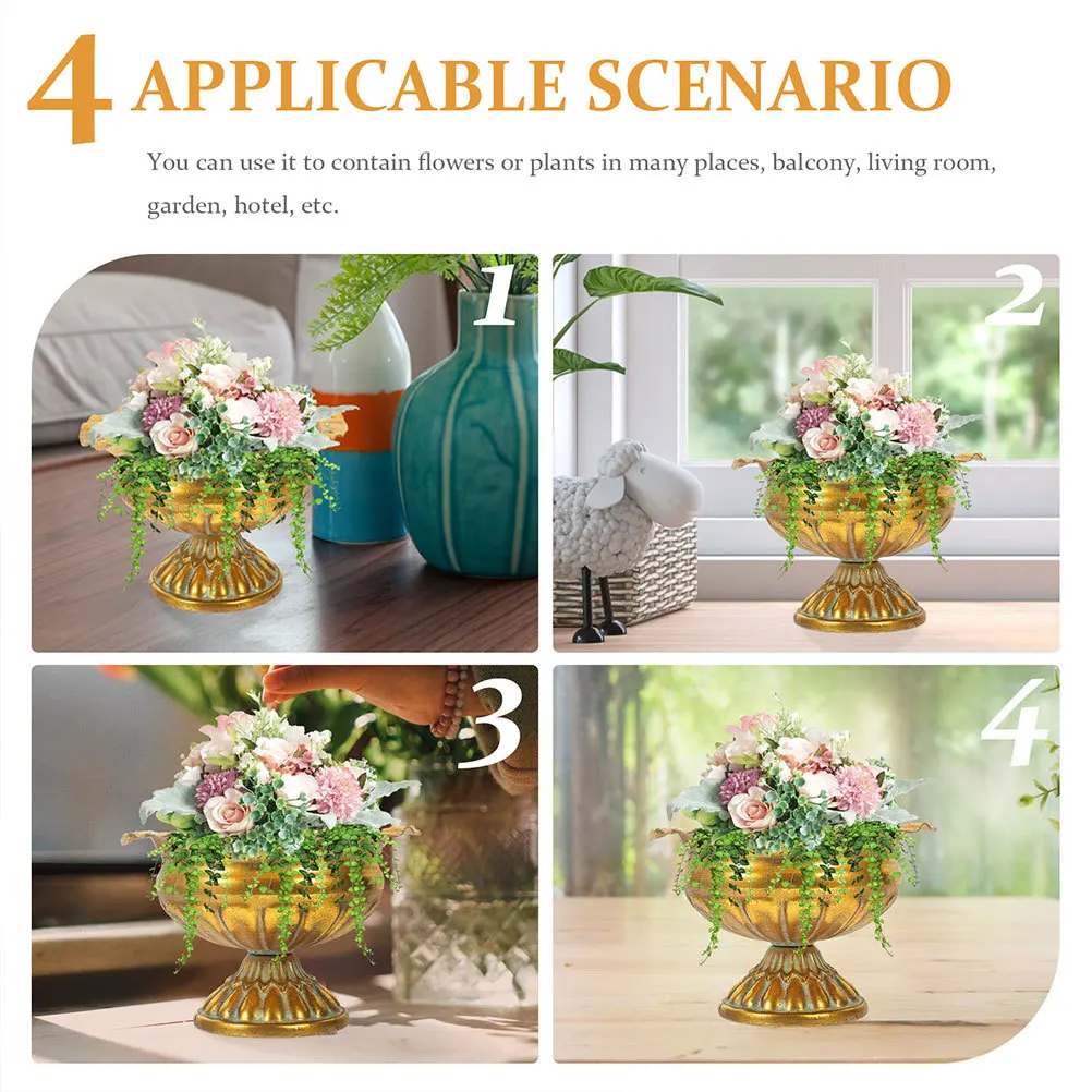 

2Pcs Metal Roman Urn Planter Vintage Flower Pot Elegant Wedding Centerpiece Vase Indoor Outdoor Decorative Plant Pot
