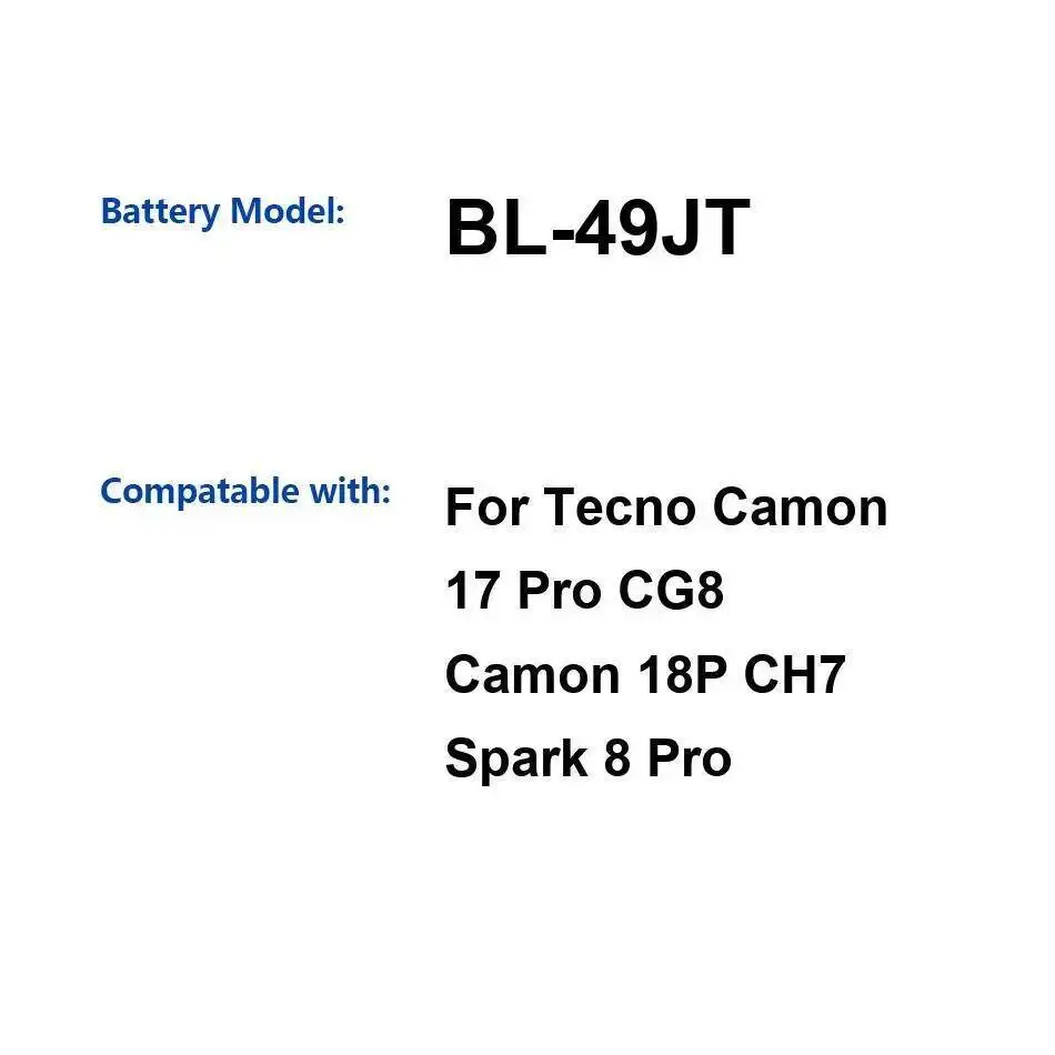 

BL-49JT аккумулятор мобильного телефона для Tecno Camon 17 Pro CG8 18P CH7 Spark 8 Премиум замена 5000 мАч