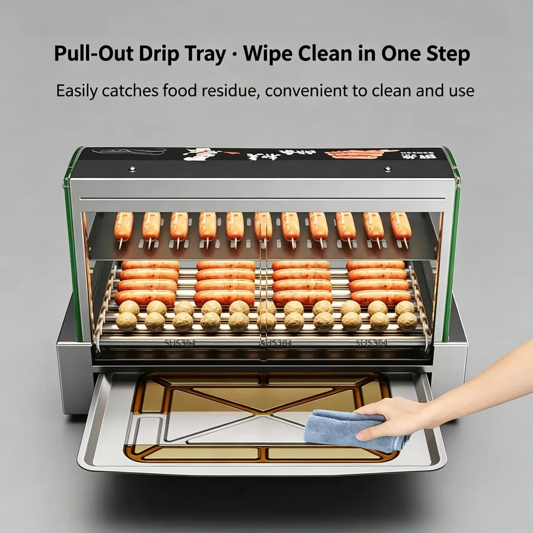 Taiwan Style Hot Dog Roller Grill Machine Small Fully Automatic Desktop Commercial & Home Use Mini Electric Sausage Roaster Ham