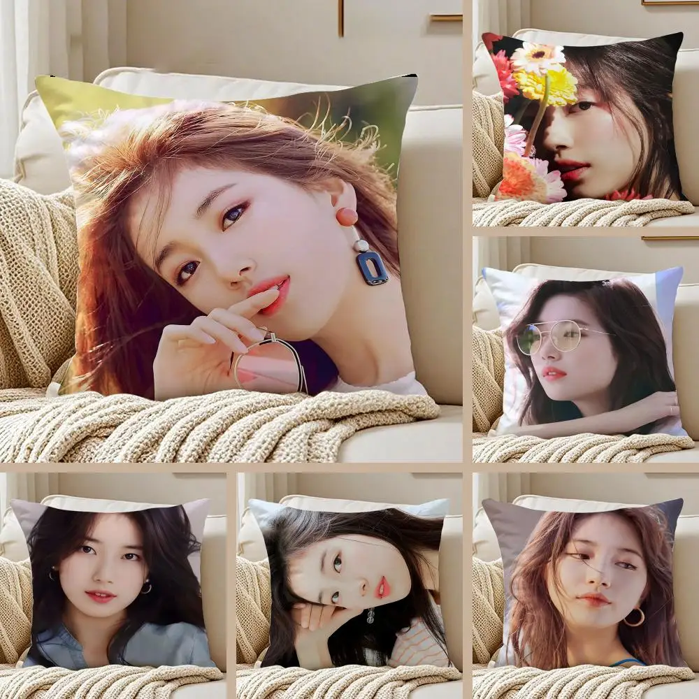 Funda de cojín Glamorous Actress Suzy Bae, funda de almohada antipolvo con cremallera invisible, cojín de felpa corta para sofá