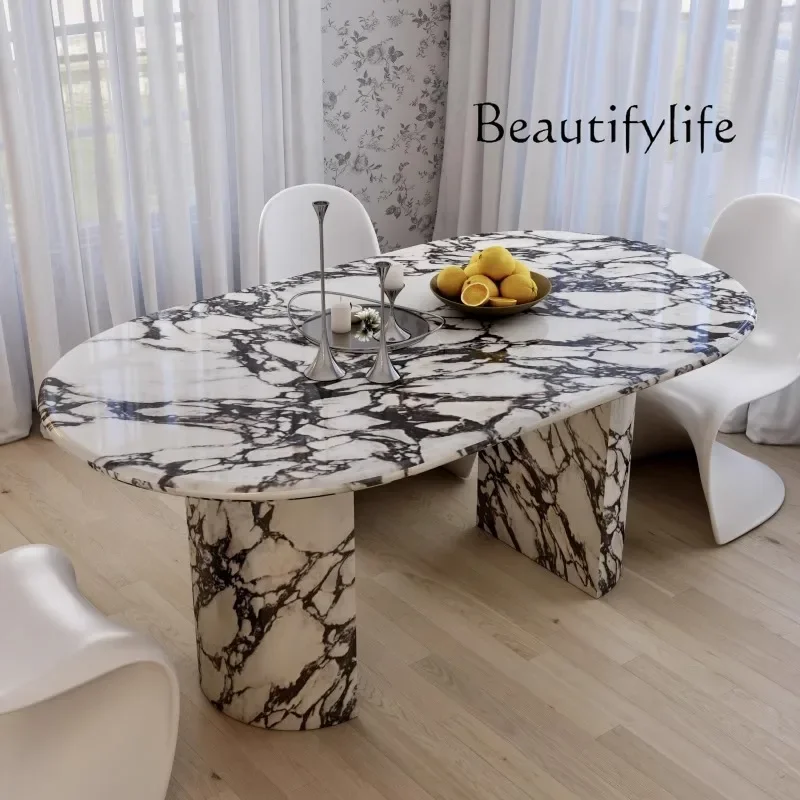 

u French retro marble dining table Caracatta purple light luxury retro simple small apartment oval dining table
