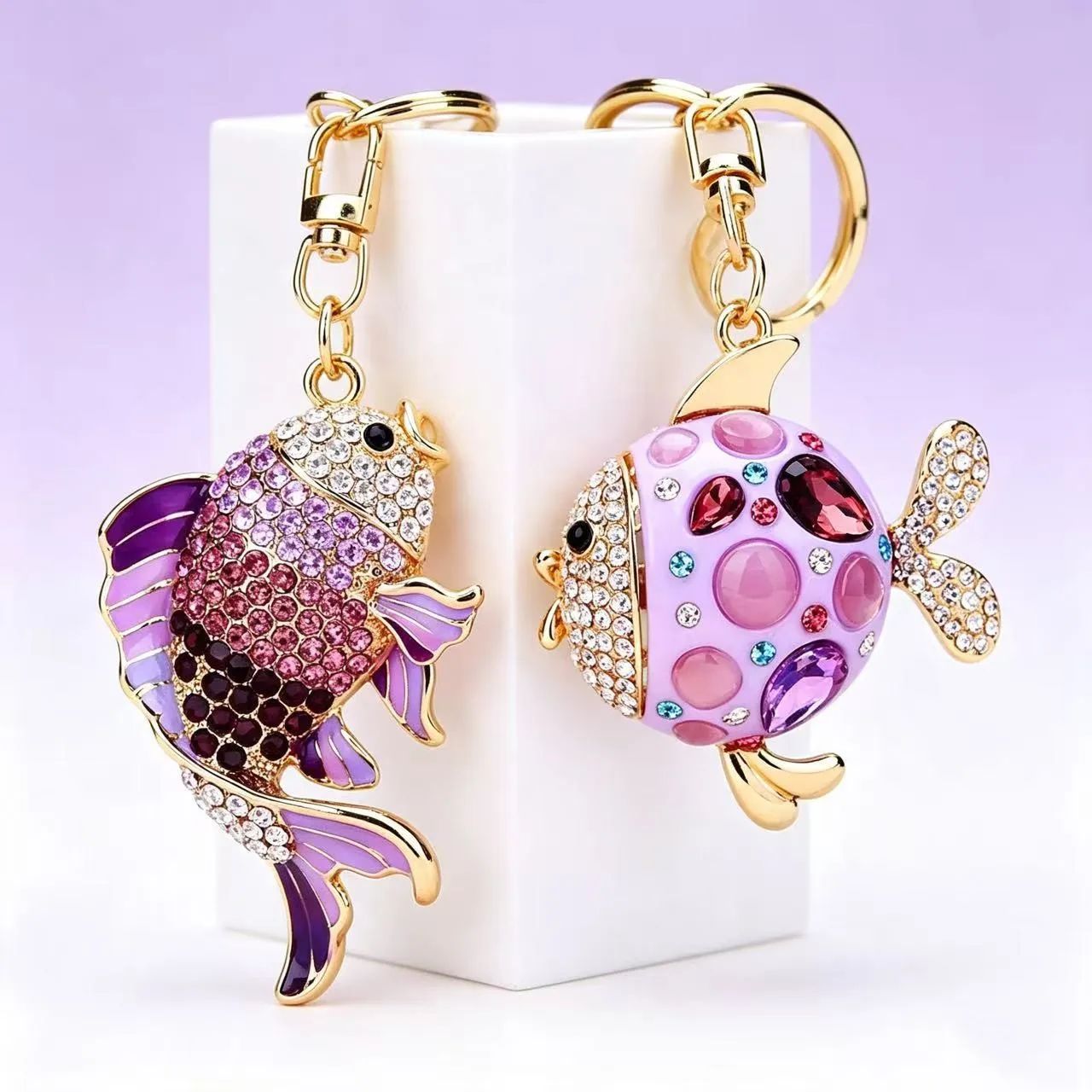 4PCS/SET Large Marine Animal Fish Key Ring Women's Luxury Rhinestone Crystal Keychain Handbag Pendant Souvenir Birthday Gift