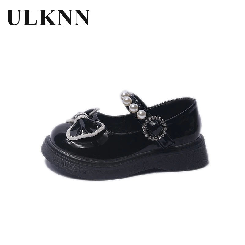 

Girls Black Leather Shoes Kid's Birthday Shoes For Girls Children's Single Shoe Princess Peas Performance Beading Shoes