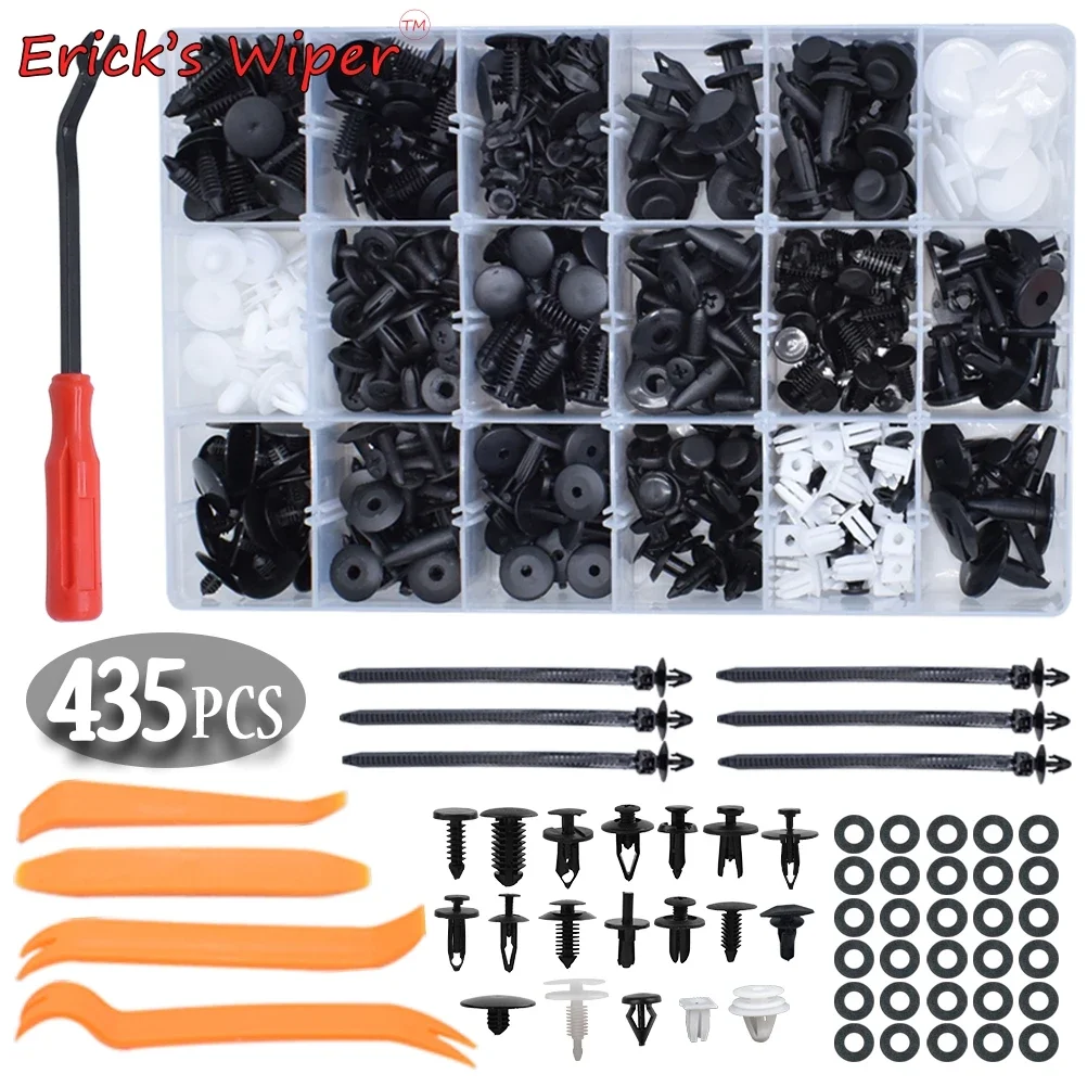 Erick's Wiper 435Pcs Car Body Push Pin  Trim Clips Removal Tools Bumper Fender Panel Fastener Auto Mixed Door Retainer Kit