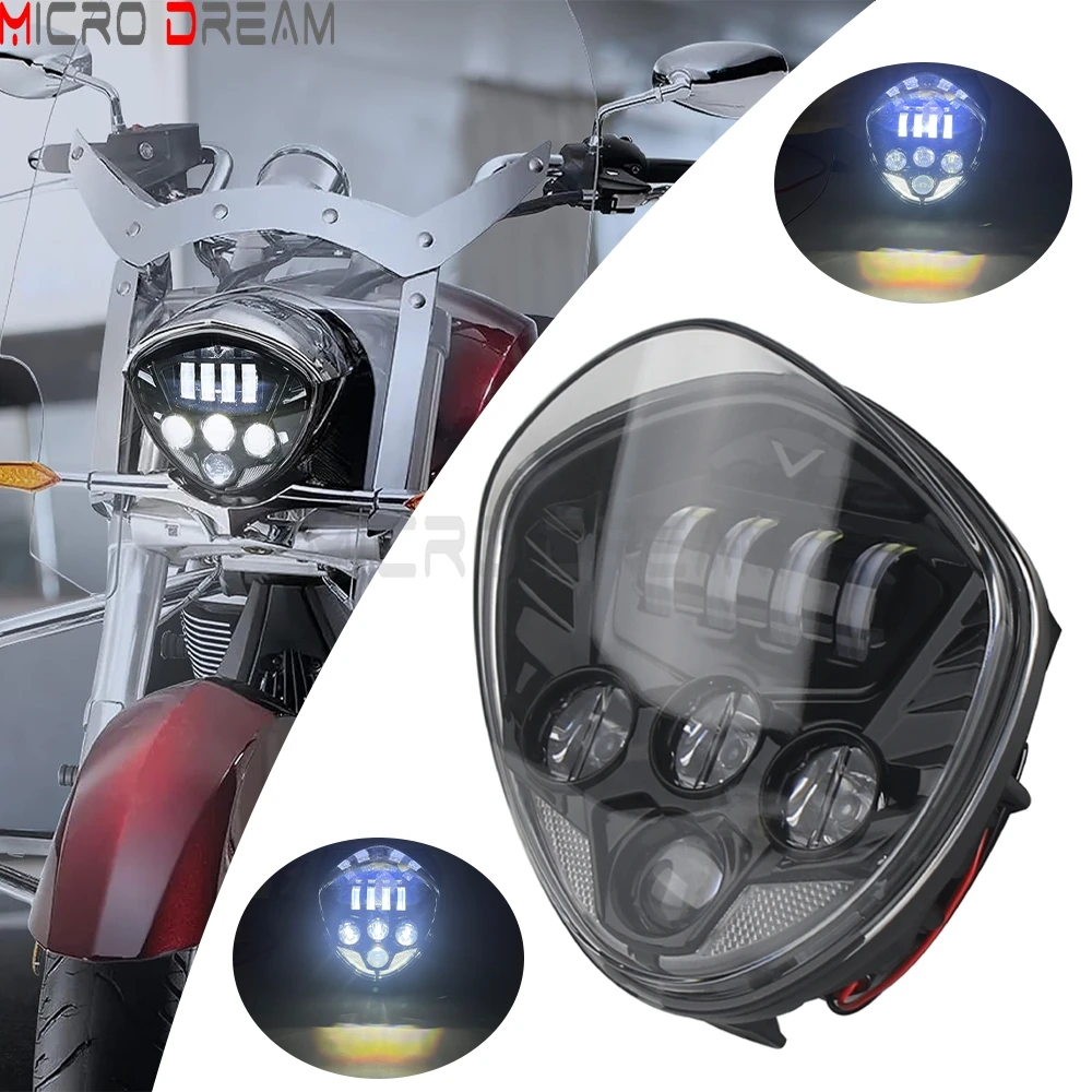 

Motorcycle LED Headlight High Low Beam Light Black Headlamps For Victory Cross Country 8-Ball Tour Hammer High-Ball Magnum Ness