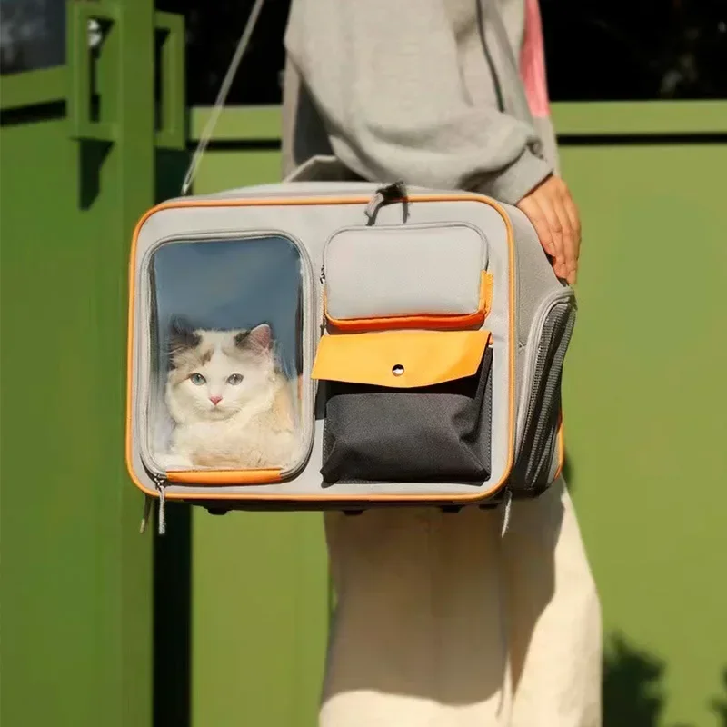 Portable Pet bag Multi-ues cat Backpack Detachable dog Trolley Case breathable cat Double Shoulder Handbag adjust pet Stroller