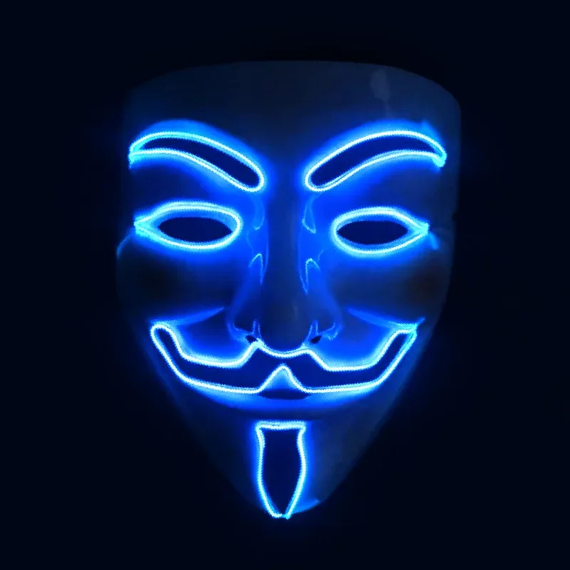 Halloween Face Mask Led Hacker Masks V Vendetta Mask Adults Luminous Led Light Up PVC Headgear Anime Anonymous Helmet Party Prop