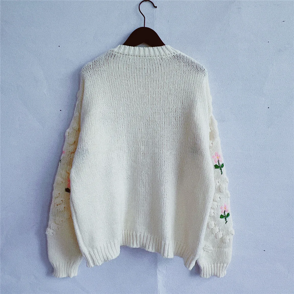 New Hand Crochet Embroidery Fried Dough Twists Pearl Button Knitted Sweater Cardigan Coat