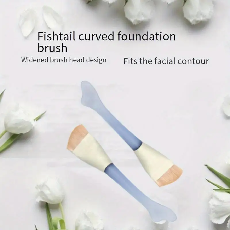 1PC Blue Makeup Brush Thin Edge Flat Foundation Brush Double Sided For Precise Application Ergonomic Handle And Portable