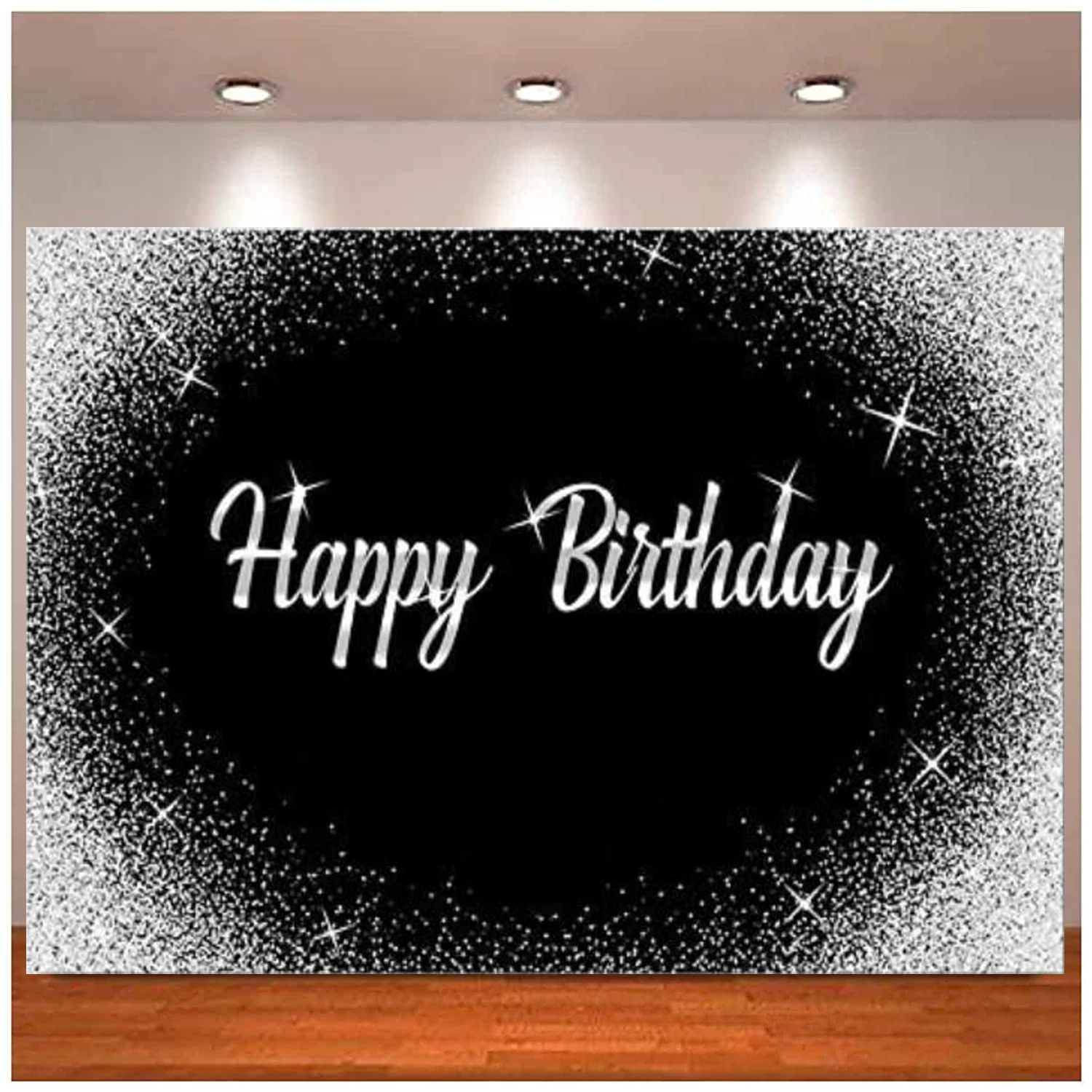 

Sliver And Black Photography Backdrop Glitter Dots Happy Birthday Party Background For Adults Props Decorations Banner Supplies