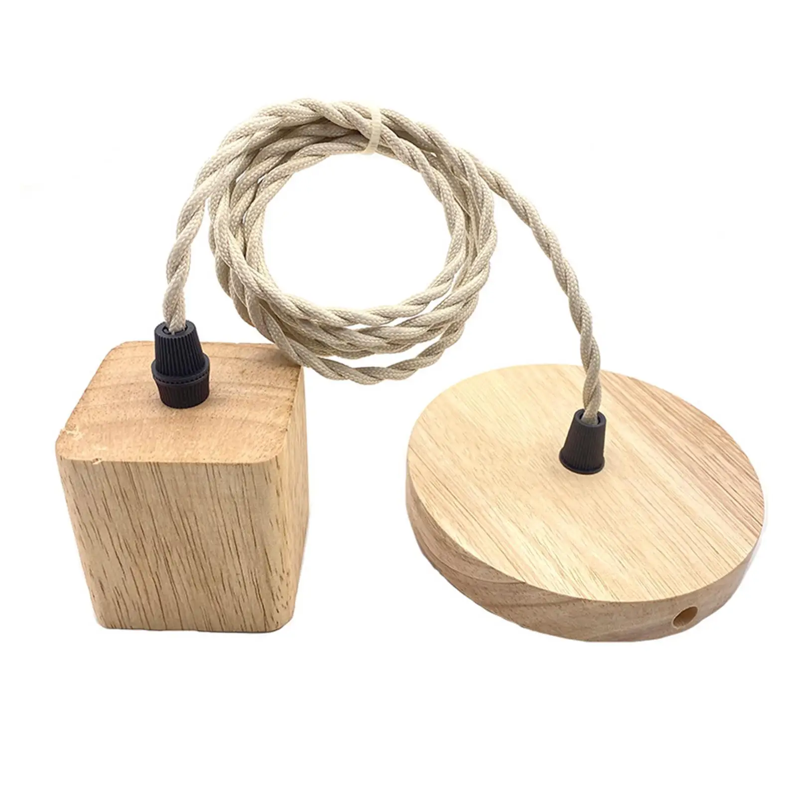 Rustic Wooden Pendant Lamp Holder Cable Kit E27 Socket Modern Hanging Lamp for Bedroom Ceiling Lighting