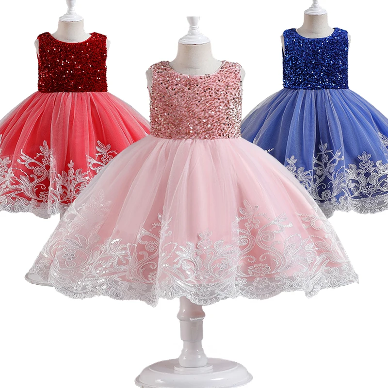 

Pageant Girl Elegant Birthday Party Dresses Embroidered Flower Formal Occasion Kids Fluffy Wedding Bridesmaid Christening Dress