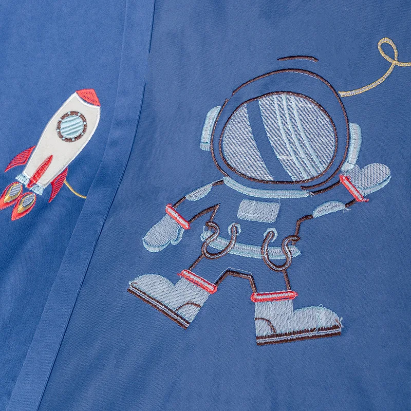Kinderzimmer Astronaut Raumschiff bestickt grau blau Vorhänge für Wohnzimmer Cartoon Planet Fenster Verdunkelung Tüll Custom – Detail 10
