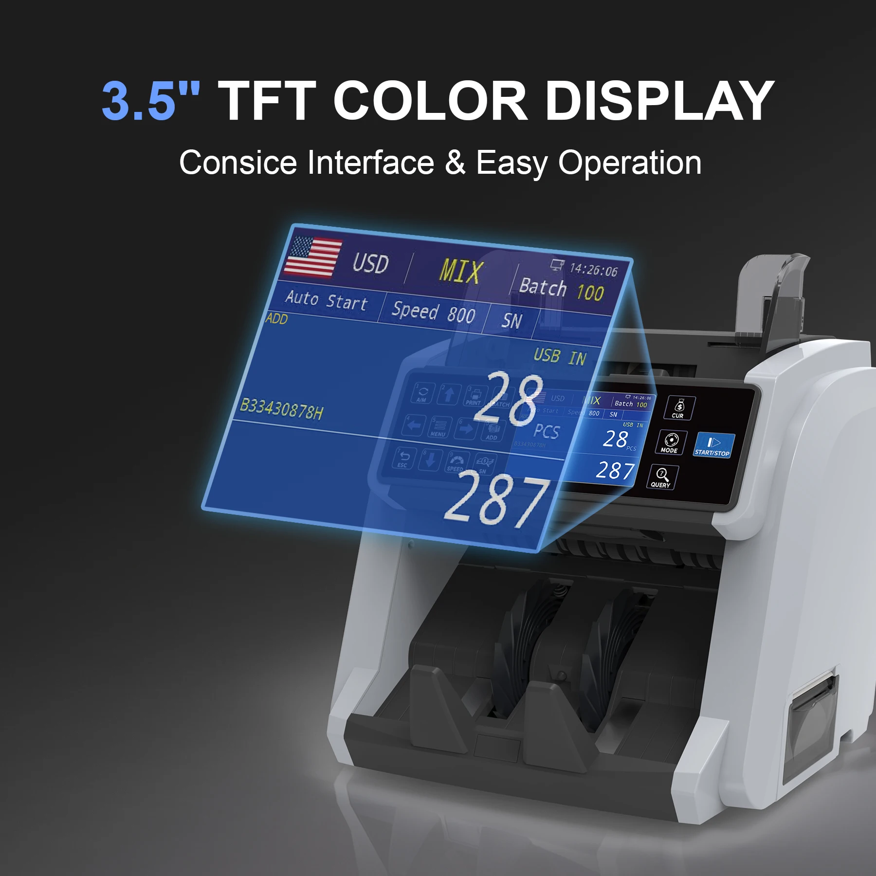 WEIRONG Portable WRM995 Vertical Bill Counter Multi-currency Banknote Counting Machine Bank Grade 100DPI Color Imaging