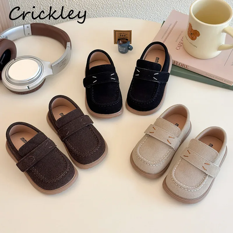 

New Solid Boys Girls Flats Shoes Spring Autumn Hook Loop Children Casual Shoes Anti Slip Soft Sole Kids PU Leather Shoes