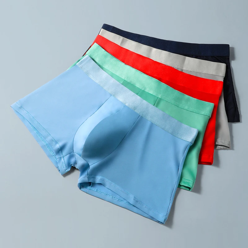Ice silk underwear for men, summer breathable U-convex one-piece seamless four-corner slit, antibacterial crotch thin style