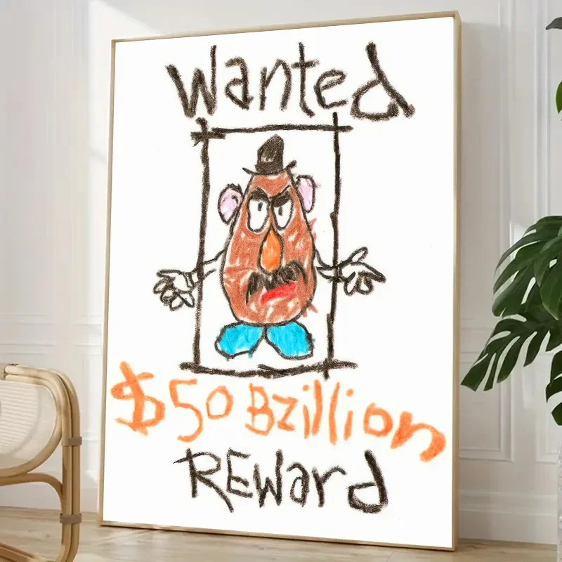 Mr. Potato Funny Wanted Art Poster Cartoon Animal Theme Canvas Painting Available As A Gift Home Interior Bedroom Wall Art