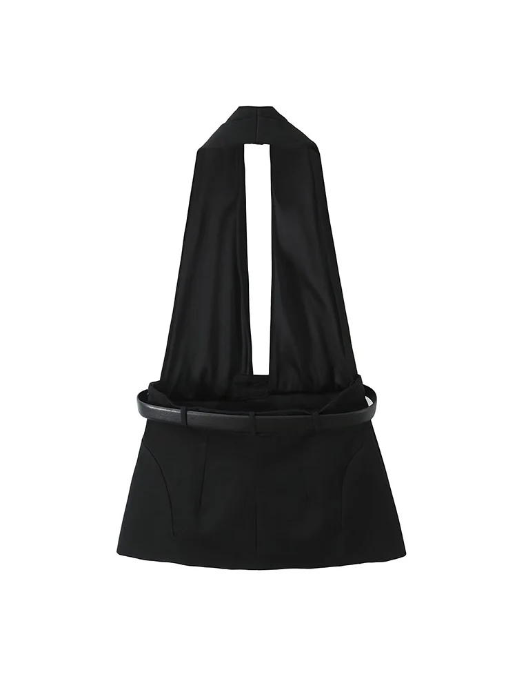 المرأة الرسن الأعلى الدبابات 2025 تنورة جديدة تنحنح مثير عارية الذراعين العميق الخامس الرقبة مع حزام موضة شارع العليا السيدات ملابس للحفلات #3