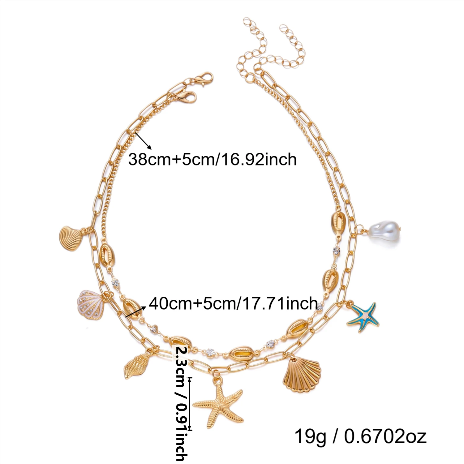 Seestern-Muschel-Mehrschichtige Choker-Halsketten für Frauen, Boho Goldfarbene Muschelketten, Charms, Strand-Sommer-Party-Schmuck, Geschenk – Detail 7