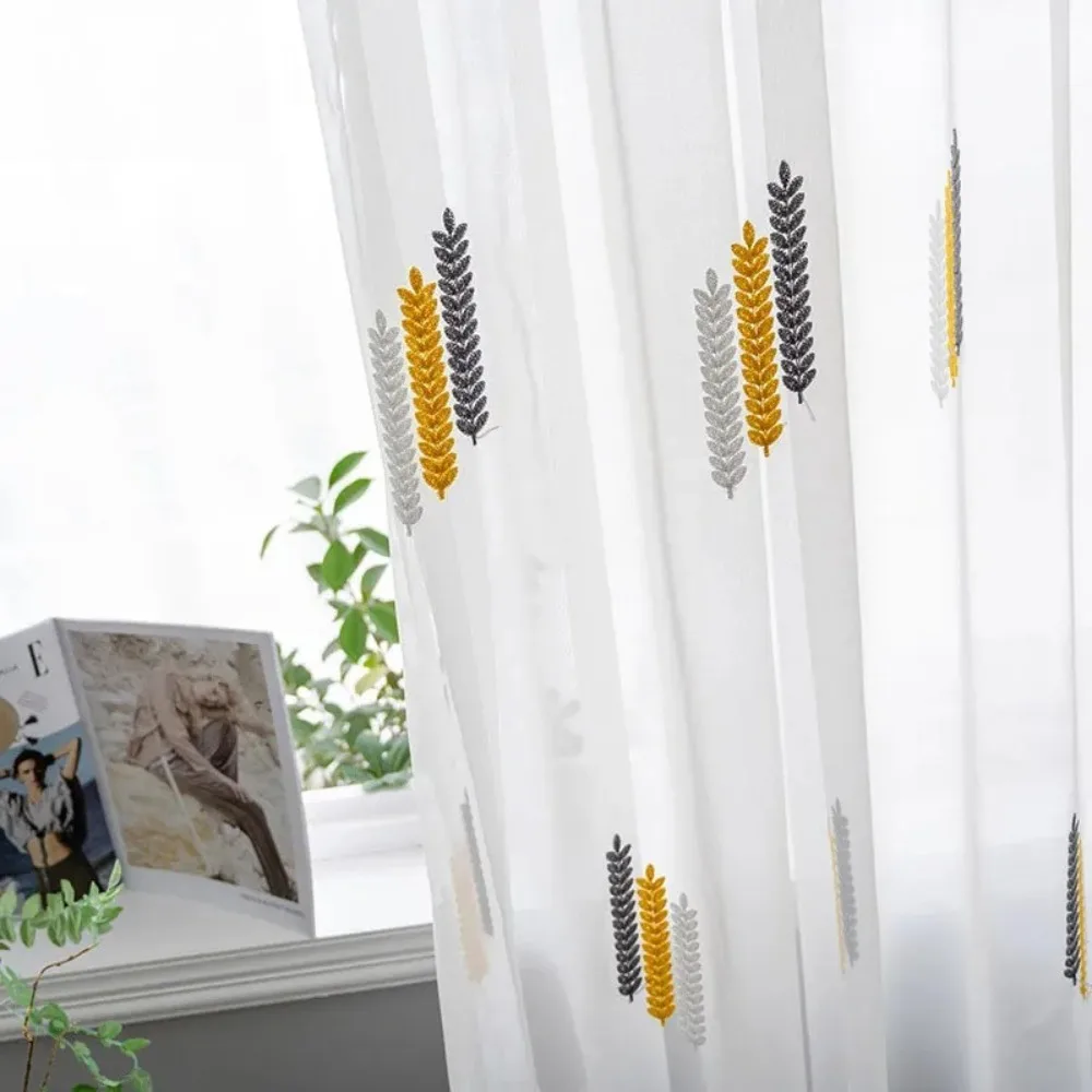 Modern Wheat Ear Embroidered Tulle Curtains For Living Room Bedroom Window Sheer Curtain Blinds Drape Voile Kitchen Decor Custom