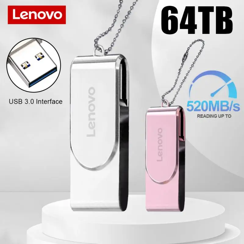 Lenovo 64TB Flash Drives 3.0 8TB High Speed Pendrive Metal 1TB 128GB USB Drive Portable SSD Memoria Flash Disk TYPE-C Adapter