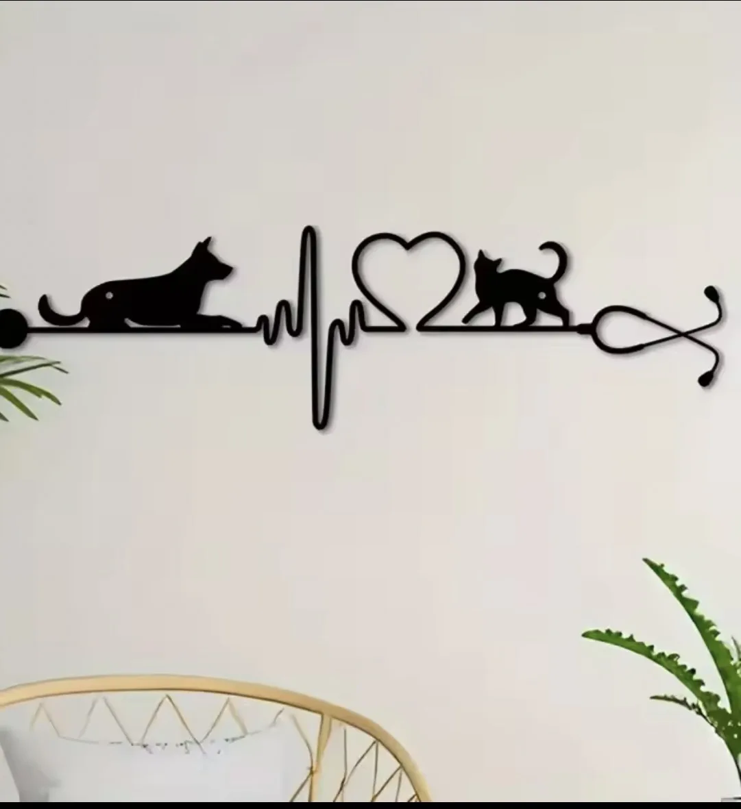 Metal Pet Heartbeat Wall Art – Dog & Cat Design for Home, Deck, Porch – Farmhouse Decor, Gift for Animal Lovers
