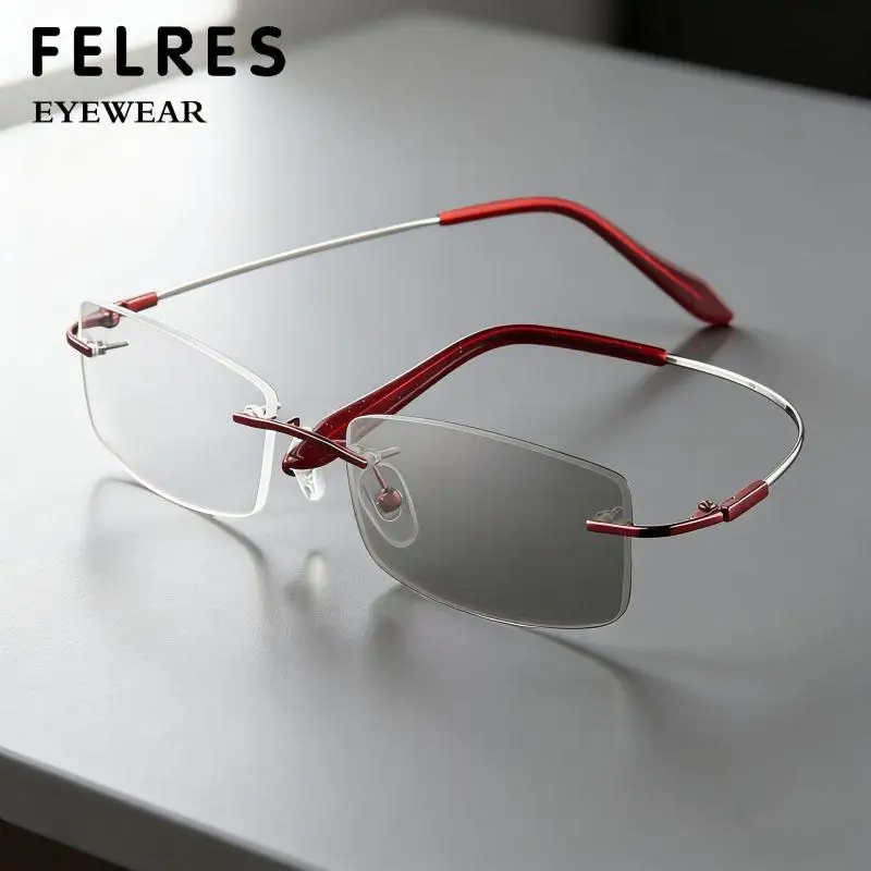 Boundless Photochromic Reading Glasses Men Women Memory Titanium Alloy Presbyopia Eyewear Outdoor Turn Gray Under Sunlight