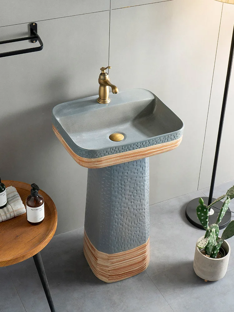 Column basin integrated vertical wash basin ceramic modern small apartment balcony toilet bathroom