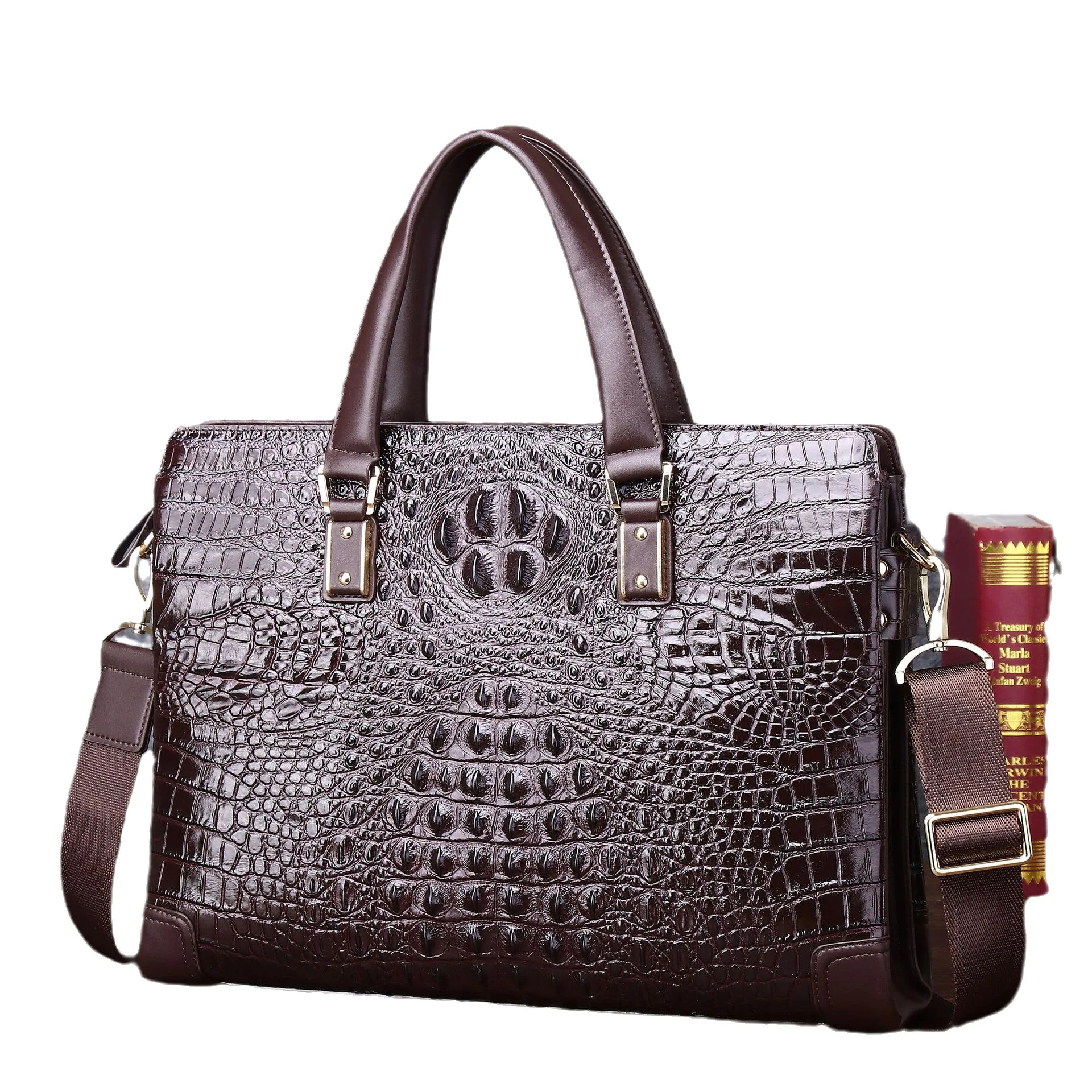 Men's Briefcase Bag Men Crocodile Leather Messenger with Large Capacity Multi Layered Hand Business One Shoulder Diagonal Cross