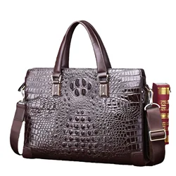 Men's Briefcase Bag Men Crocodile Leather Messenger with Large Capacity Multi Layered Hand Business One Shoulder Diagonal Cross