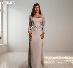 Customized Vertically Spandex Formal Occasion Gown فساتين Prom Dresses Square Neck Evening Dress Embroidery Flower كوكتيلفست