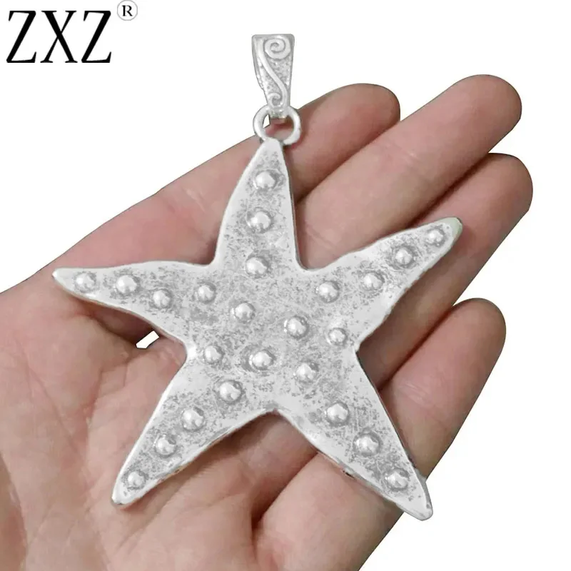 2pcs Large Hammered Starfish Charms Pendants for DIY Necklace Jewelry Making Findings 73x68mm