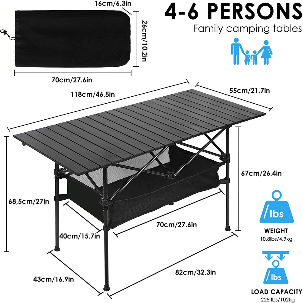 Bild 3: Klappbare Tische für den Außenbereich, langer tragbarer Eierrolltisch, Campingtisch, Angeln, Grillen, einfach zu installieren, mit Aufbewahrungskorb, leicht und stabil