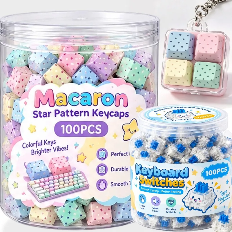 2/100Pcs Star Print Keyboard Key Cap Keychains Accessories Mechanical Switchs Tester Detachable Keycap Stress Relief Keycaps