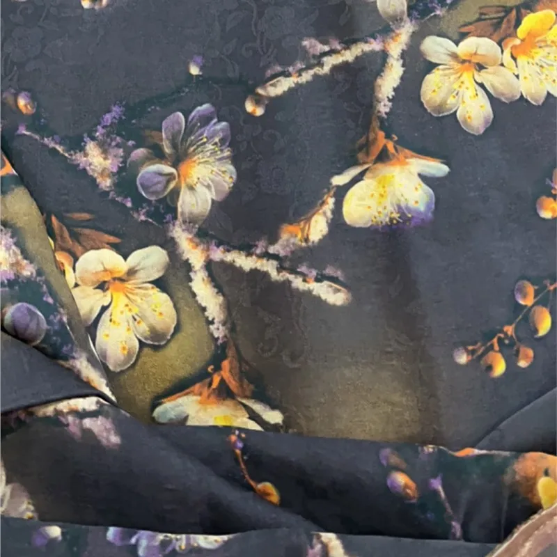 High Quality Luxury Real Natural Pure Silk Fabric Flowers Clothing Designer Cheongsam Cloth