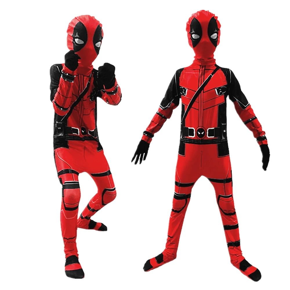 Superhero Deadpool Costume Christmas Cosplay Jumpsuit Boys Fantasy Movie Character Mask Tights For 3-12 Year Old Boy