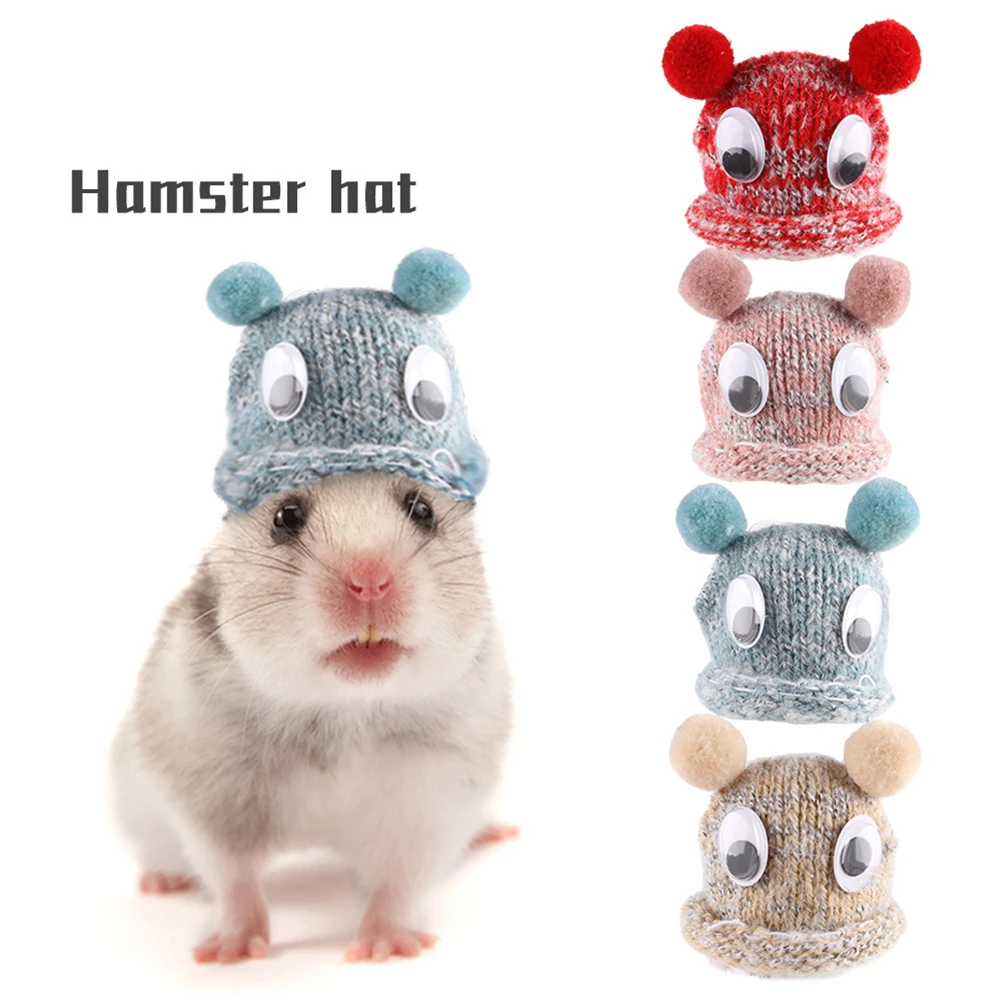 

SWEETHOME Knitted Hat Cartoon Cute Big Eyes Funny Cap With Adjustable Elastic Band Hamsters Dutch Pigs Snakes Pets Grooming Accs