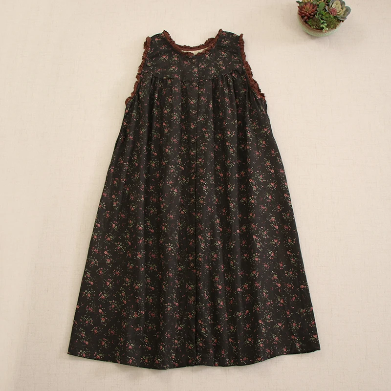 Vestido regata sem mangas com estampa floral vintage feminino, vestidos com colete cardigã, peito único, solto, japonês, menina mori, outono, inverno