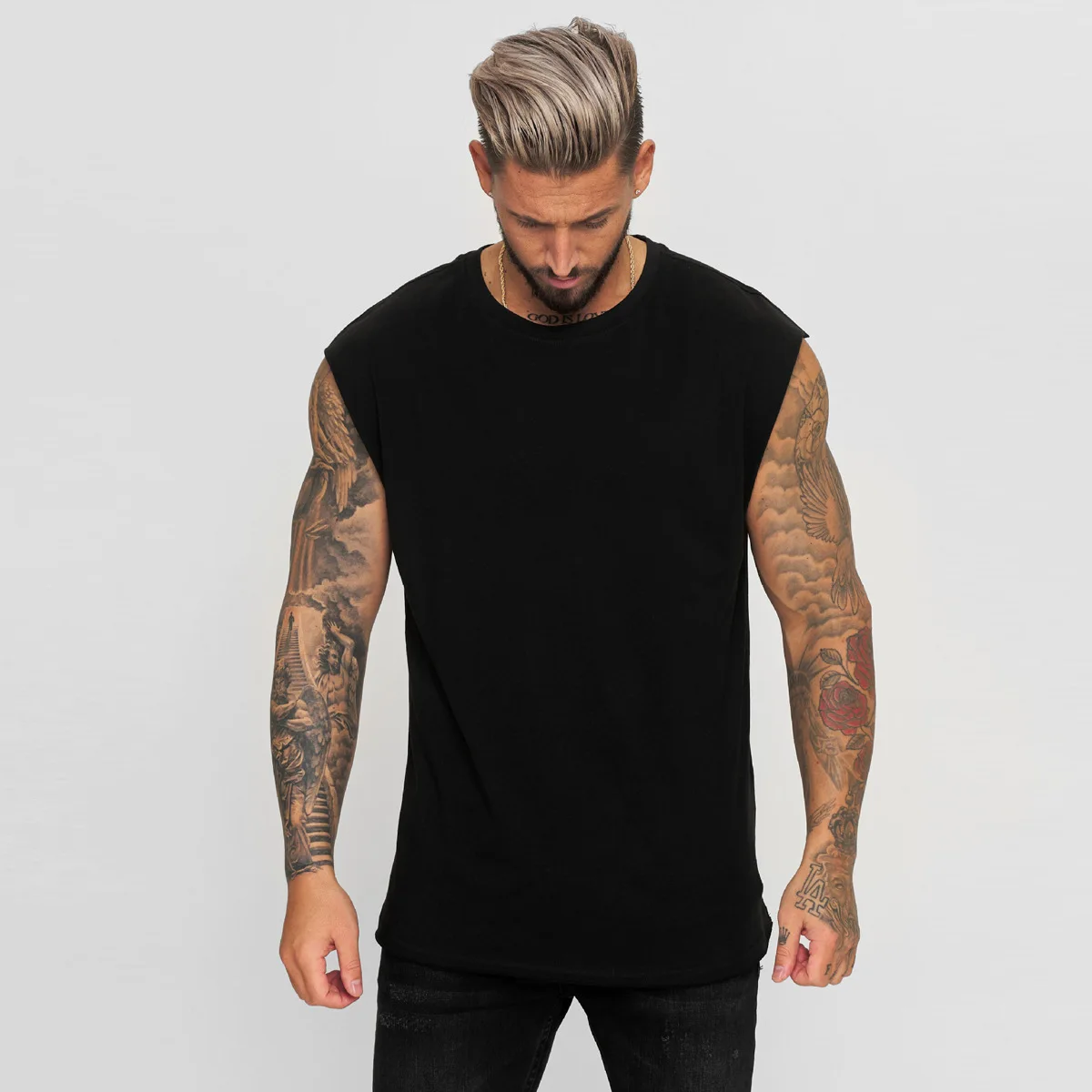 Camiseta sin mangas de verano para hombre, 230 g, algodón, deportiva y fitness, chaleco urbano para hombre y mujer