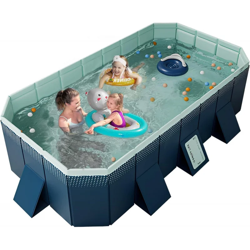 Foldable Non-Inflatable Swimming Pool - Hard Plastic Shell Portable for Kids, Adults, Dogs - Outdoor Backyard Use