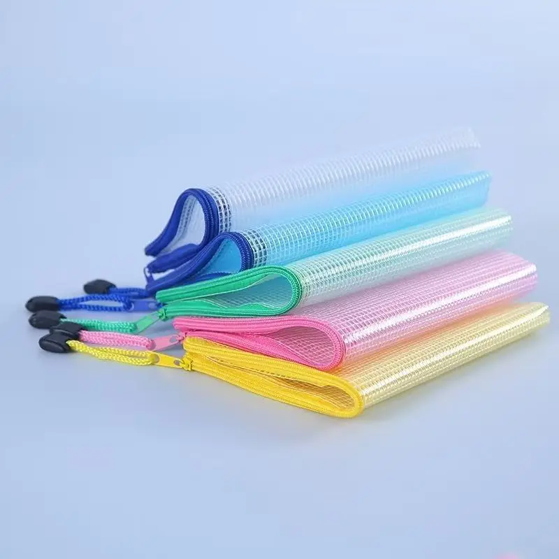 Zipper Mesh Bags A4/A5 Plastic Zipper Bags For Organizing Waterproof Clear Travel Bags Office Supplies Document，color random view 5