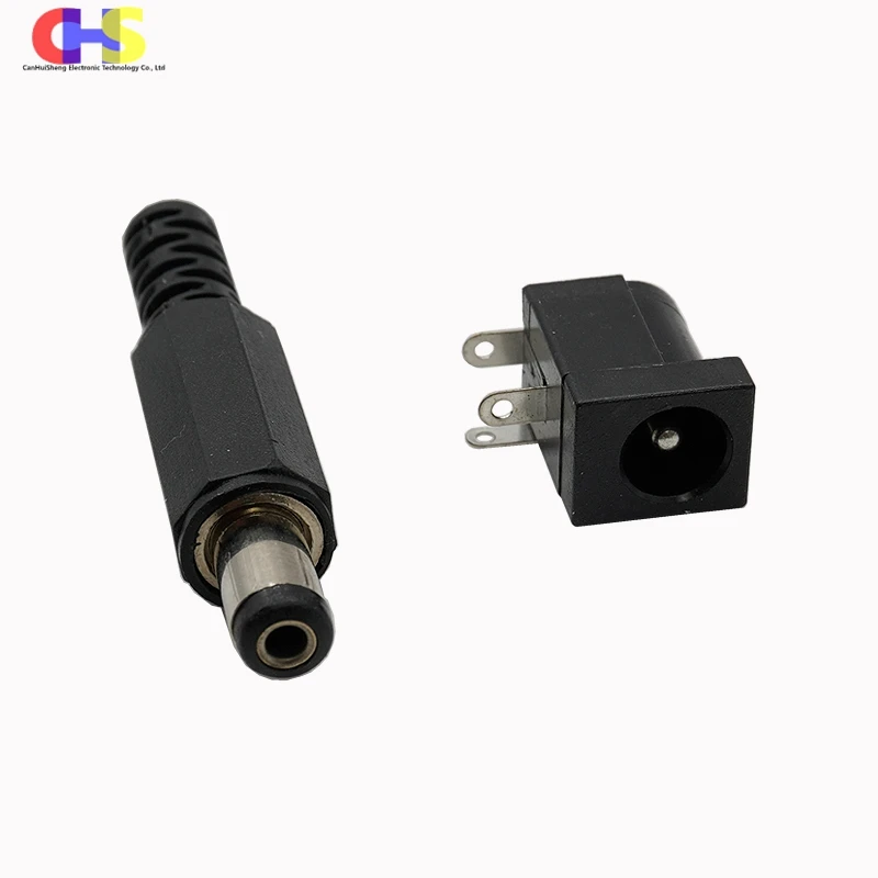 10pcs ​​DC-005 Power Connector Kit Male/Female Socket Plug 5.5x2.1/2.5mm &3.5x1.3mm Ports Right Angle PCB Mount Terminal​​ DC005