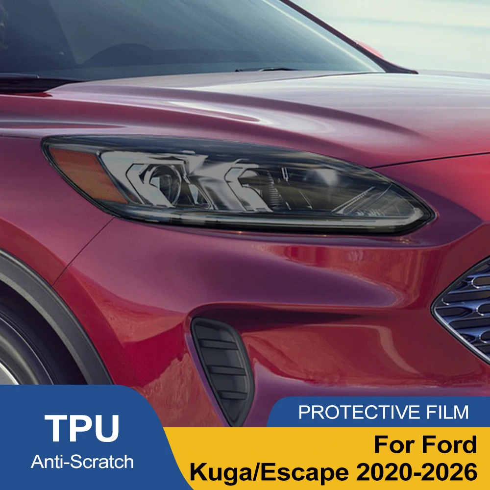 High-Gloss Vinyl Wrap Film For Ford Kuga/Escape 2020-2026 Anti-Scratch Smoke Black Pre Cut Car Headlight Protective Film