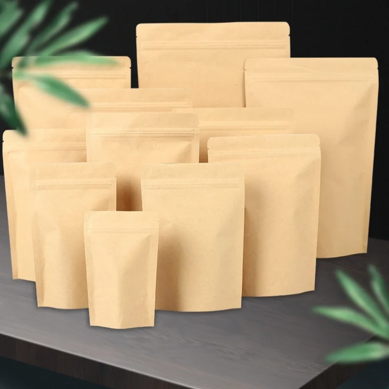 

100PCS Ziplock Kraft Paper Bag DIY Cocoa Matcha Stand-up Foil Inlay Coffee Beans Snack Spice Tea Beaf Storage Pouches